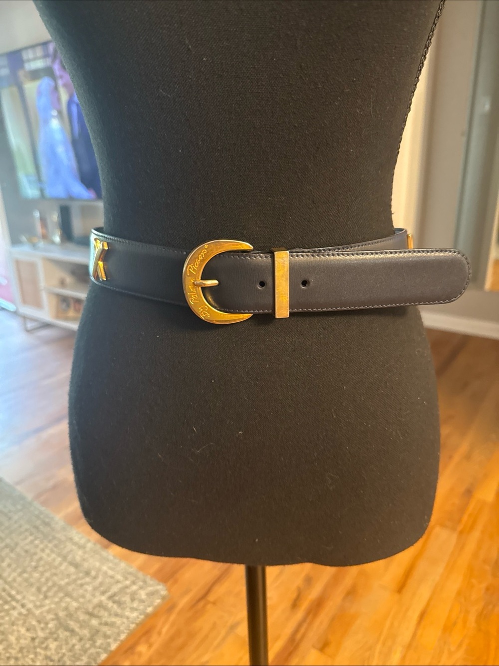 Paloma Picasso Leather Belt Black & Gold X Size Medium